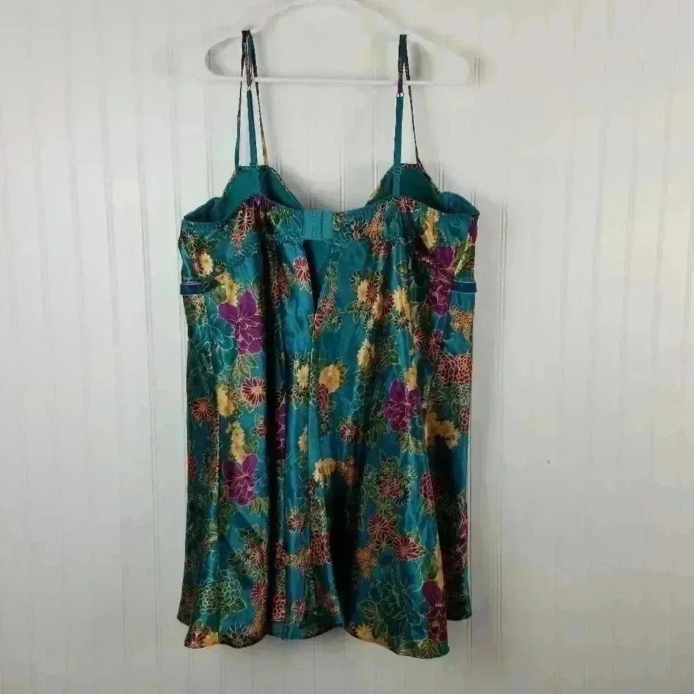 Cacique Womens Babydoll Floral Satin Slip Top Velvet Sz 26/28 Fairy Whimsigoth - Picture 8 of 16
